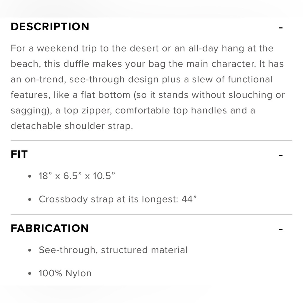 NWT ALO YOGA Sheer Duffle Bag Col:black  $228 - Picture 9 of 9